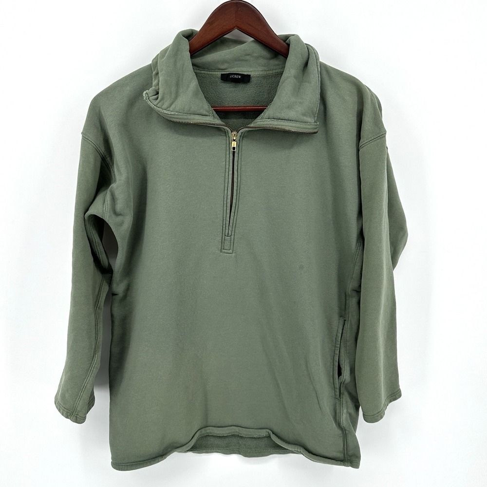 J Crew Women's S Quarter Zip University Terry Long Half-Zip Tunic Sage Green